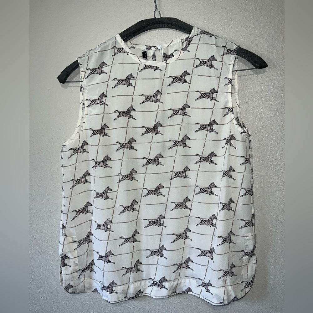 Equipment Femme 100% Silk Sleeveless Popover Blouse Zebras size L